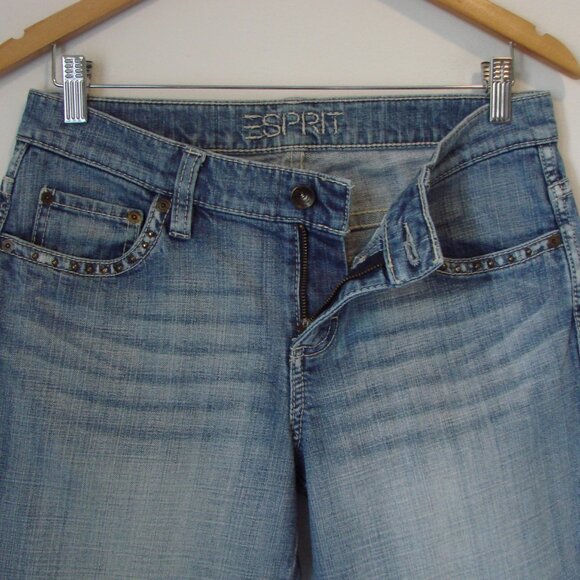Vintage Y2K Esprit Denim Cropped Jeans Mid Rise Wide Leg Embroidered Studs 10 - Picture 9 of 15